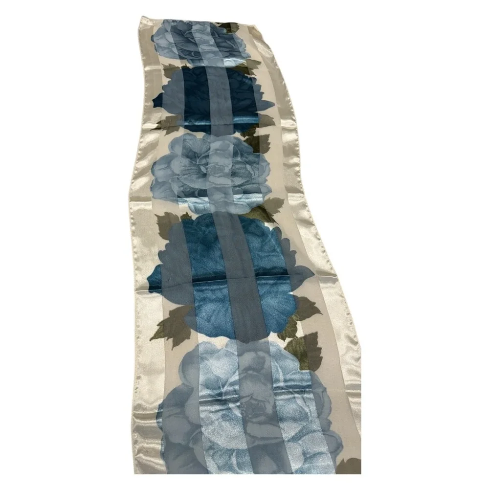 AW Items‎ Womens Floral Scarf Wrap Blue White Polyester Silk Feel With Flaws